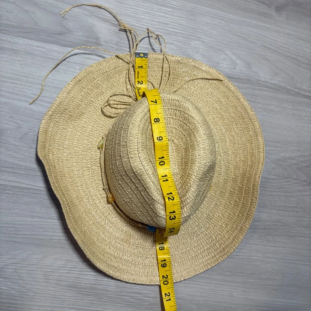 White Mountain Hat Womens Tan Straw Cowboy Hat Beaded Western Sun Hat OS